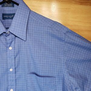 Towncraft Men’s Dress Shirt 15.5 34/35 Blue Checkered Long Sleeve Button Up